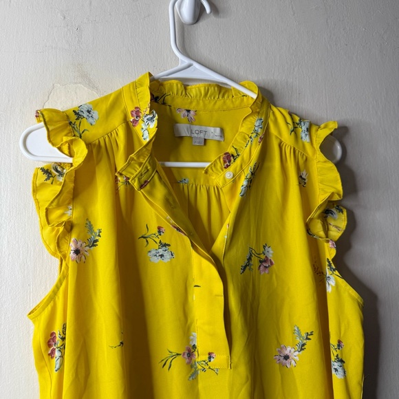 Loft Yellow Floral Ruffle Sleeveless Tank Top - Picture 2 of 6